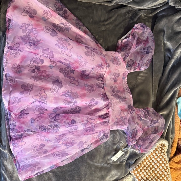 Pink and Purple Floral Dress-Minnie Mouse Puffy Sleeves - Picture 1 of 5